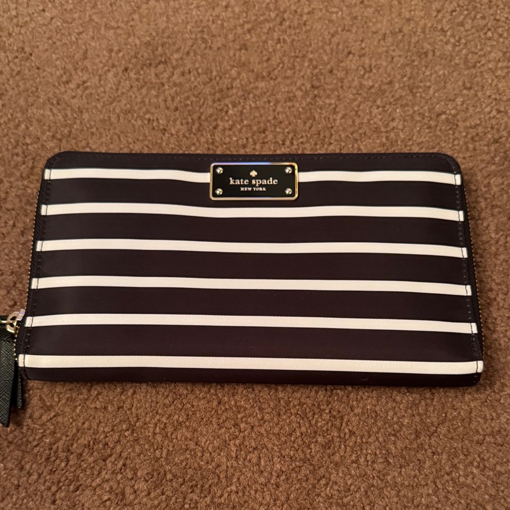 Kate Spade Black and White Striped Clutch